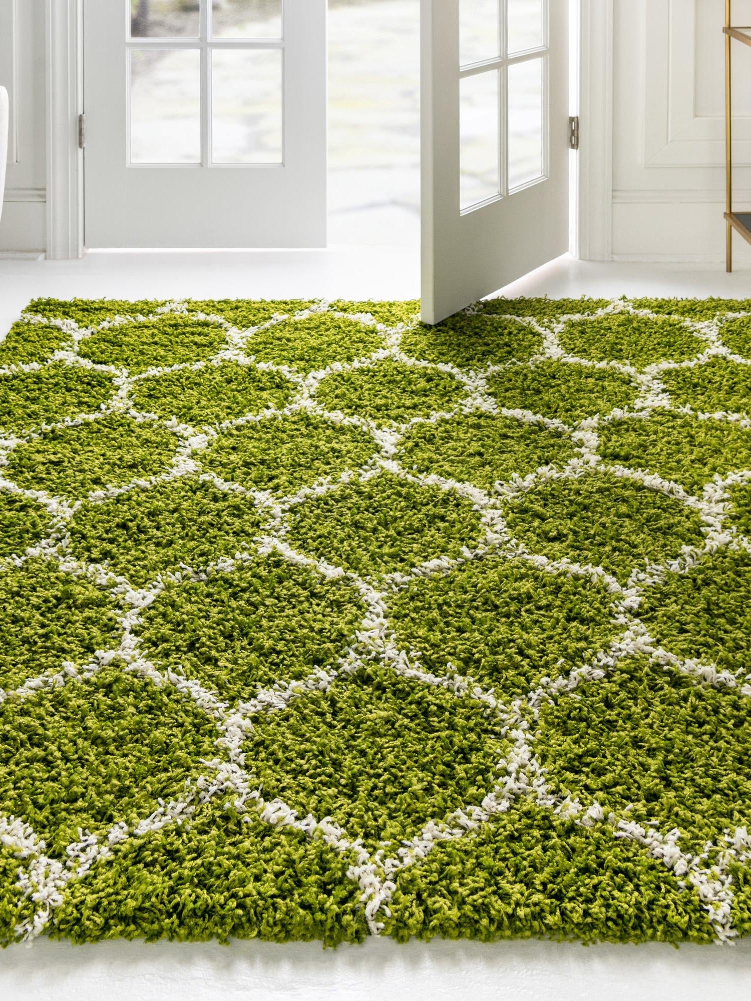 Green 10' x 10' Trellis Shag Square Area Rug Thick Soft Touch Fluffy & Plush Shaggy Pile Geometric Modern Unique Carpet for Home Interior Design for Sale at Rug Engine