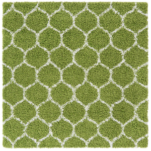 Green 6' x 6' Trellis Shag Square Area Rug Thick Soft Touch Fluffy & Plush Shaggy Pile