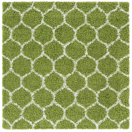 Green 6' x 6' Trellis Shag Square Area Rug Thick Soft Touch Fluffy & Plush Shaggy Pile Geometric Modern Unique Carpet for Home Interior Design for Sale at Rug Engine
