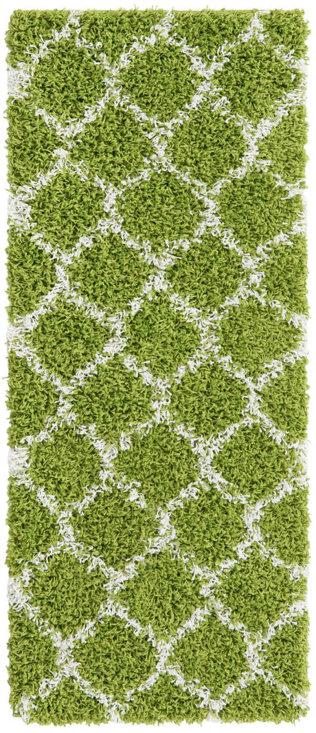 Green 2' x 5' Trellis Shag Runner Area Rug Thick Soft Touch Fluffy & Plush Shaggy Pile Geometric Modern Unique Carpet for Home Interior Design for Sale at Rug Engine