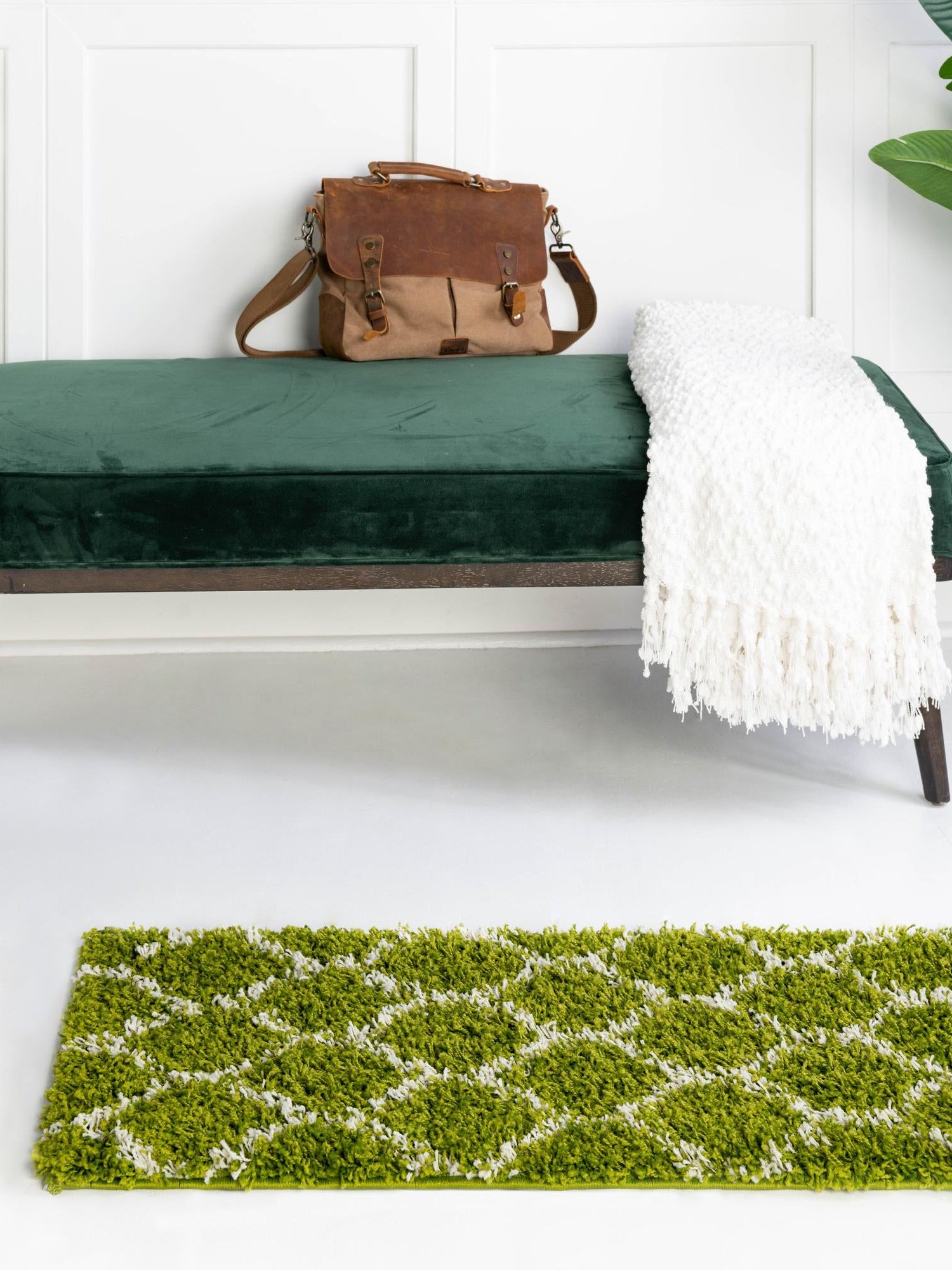 Green 3' 3 x 16' 5 Trellis Shag Runner Area Rug Thick Soft Touch Fluffy & Plush Shaggy Pile Geometric Modern Unique Carpet for Home Interior Design for Sale at Rug Engine