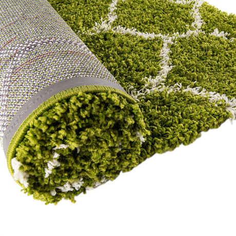 Green 2' x 8' Trellis Shag Runner Area Rug Thick Soft Touch Fluffy & Plush Shaggy Pile