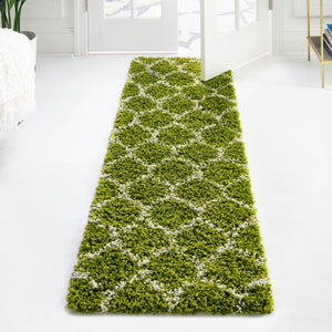 Green 2' x 5' Trellis Shag Runner Area Rug Thick Soft Touch Fluffy & Plush Shaggy Pile