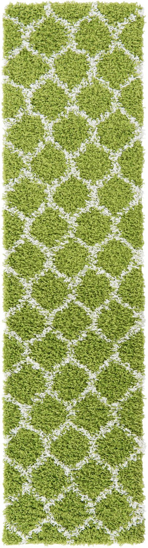 Green 2' x 8' Trellis Shag Runner Area Rug Thick Soft Touch Fluffy & Plush Shaggy Pile