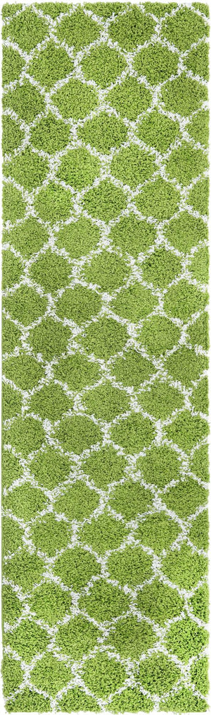 Green 2' 7 x 10' Trellis Shag Runner Area Rug Thick Soft Touch Fluffy & Plush Shaggy Pile