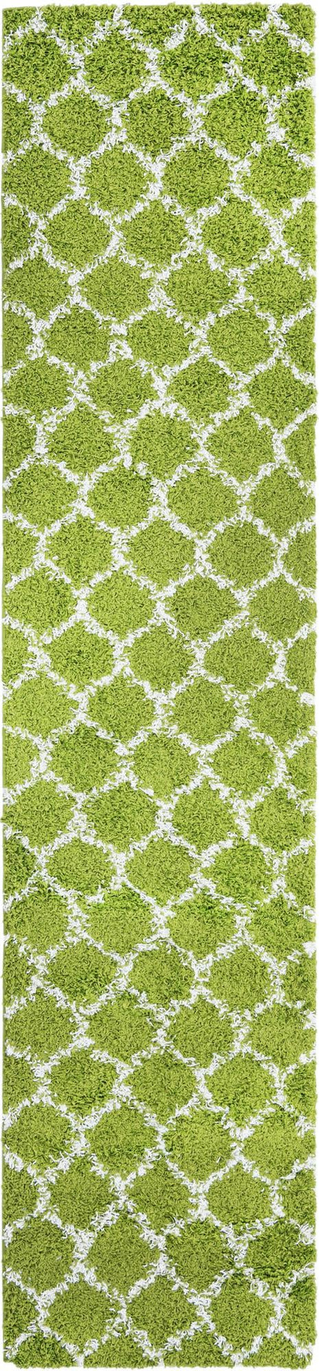 Green 2' 7 x 12' Trellis Shag Runner Area Rug Thick Soft Touch Fluffy & Plush Shaggy Pile Geometric Modern Unique Carpet for Home Interior Design for Sale at Rug Engine