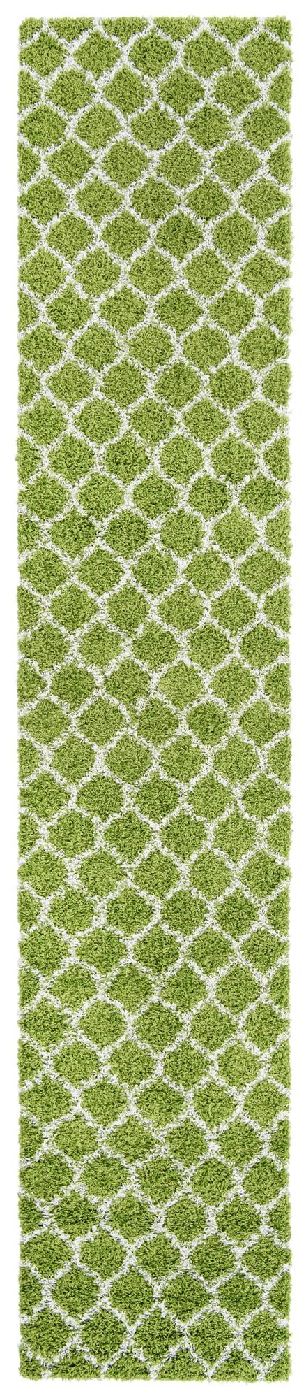 Green 3' 3 x 16' 5 Trellis Shag Runner Area Rug Thick Soft Touch Fluffy & Plush Shaggy Pile Geometric Modern Unique Carpet for Home Interior Design for Sale at Rug Engine