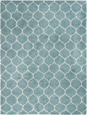 Light Blue 10' 8 x 14' Trellis Shag Rectangle Area Rug Thick Soft Touch Fluffy & Plush Shaggy Pile