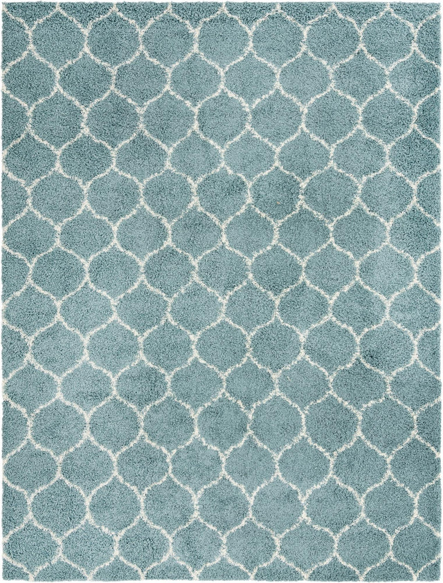 Light Blue 10' 8 x 14' Trellis Shag Rectangle Area Rug Thick Soft Touch Fluffy & Plush Shaggy Pile