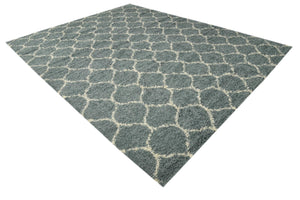Light Blue 10' x 13' Trellis Shag Rectangle Area Rug Thick Soft Touch Fluffy & Plush Shaggy Pile