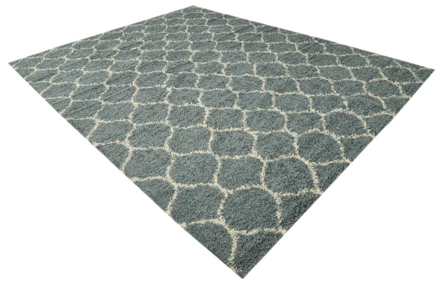 Light Blue 10' x 13' Trellis Shag Rectangle Area Rug Thick Soft Touch Fluffy & Plush Shaggy Pile