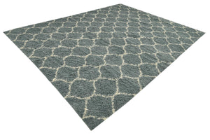 Light Blue 10' x 13' Trellis Shag Rectangle Area Rug Thick Soft Touch Fluffy & Plush Shaggy Pile