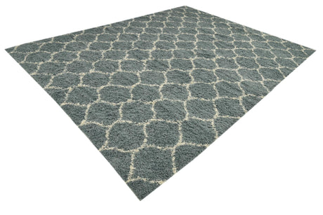 Light Blue 10' x 13' Trellis Shag Rectangle Area Rug Thick Soft Touch Fluffy & Plush Shaggy Pile Geometric Modern Unique Carpet for Home Interior Design for Sale at Rug Engine