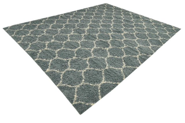 Light Blue 10' x 13' Trellis Shag Rectangle Area Rug Thick Soft Touch Fluffy & Plush Shaggy Pile