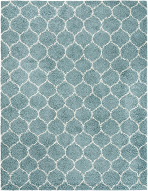 Light Blue 10' x 13' Trellis Shag Rectangle Area Rug Thick Soft Touch Fluffy & Plush Shaggy Pile