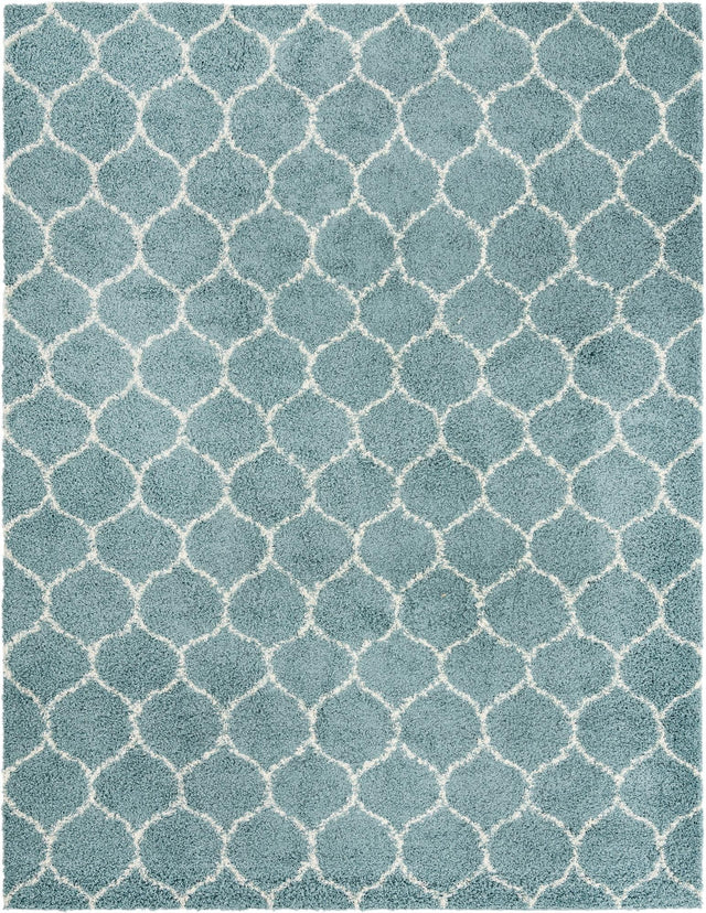 Light Blue 10' x 13' Trellis Shag Rectangle Area Rug Thick Soft Touch Fluffy & Plush Shaggy Pile