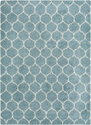 Light Blue 9' x 12' Trellis Shag Rectangle Area Rug Thick Soft Touch Fluffy & Plush Shaggy Pile