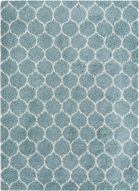 Light Blue 9' x 12' Trellis Shag Rectangle Area Rug Thick Soft Touch Fluffy & Plush Shaggy Pile Geometric Modern Unique Carpet for Home Interior Design for Sale at Rug Engine