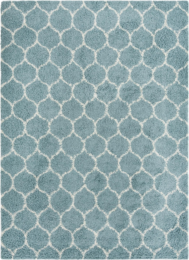Light Blue 9' x 12' Trellis Shag Rectangle Area Rug Thick Soft Touch Fluffy & Plush Shaggy Pile