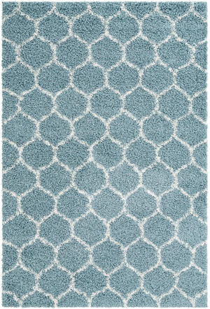 Light Blue 6' x 9' Trellis Shag Rectangle Area Rug Thick Soft Touch Fluffy & Plush Shaggy Pile