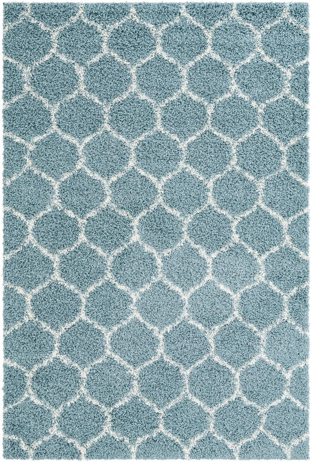 Light Blue 6' x 9' Trellis Shag Rectangle Area Rug Thick Soft Touch Fluffy & Plush Shaggy Pile