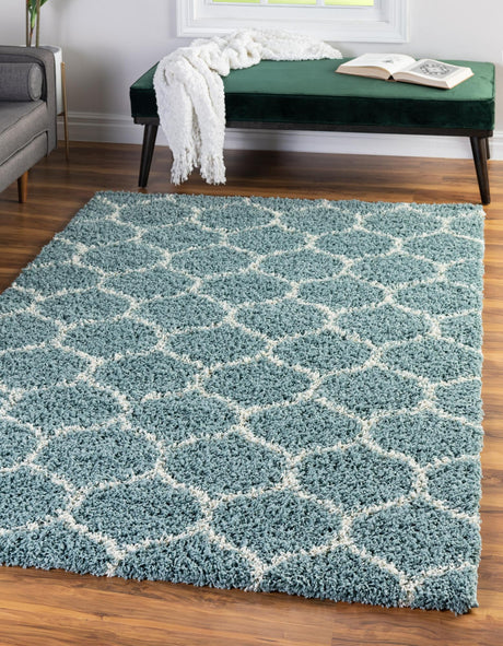 Light Blue 4' x 6' Trellis Shag Rectangle Area Rug Thick Soft Touch Fluffy & Plush Shaggy Pile