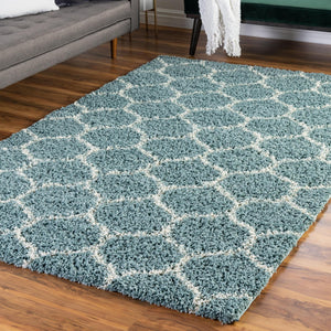 Light Blue 6' x 9' Trellis Shag Rectangle Area Rug Thick Soft Touch Fluffy & Plush Shaggy Pile