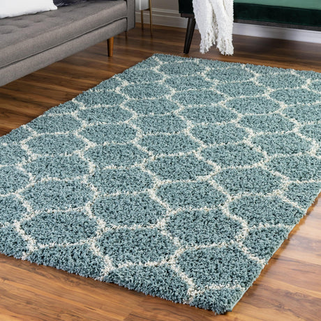 Light Blue 10' x 13' Trellis Shag Rectangle Area Rug Thick Soft Touch Fluffy & Plush Shaggy Pile Geometric Modern Unique Carpet for Home Interior Design for Sale at Rug Engine