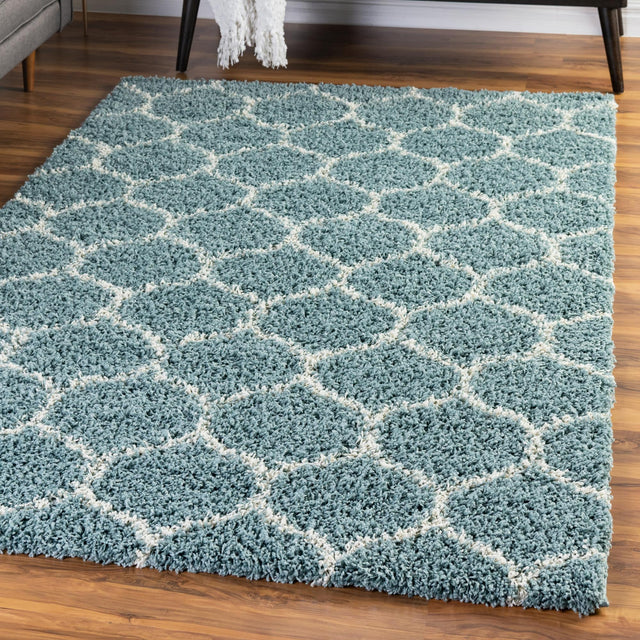 Light Blue 6' x 9' Trellis Shag Rectangle Area Rug Thick Soft Touch Fluffy & Plush Shaggy Pile