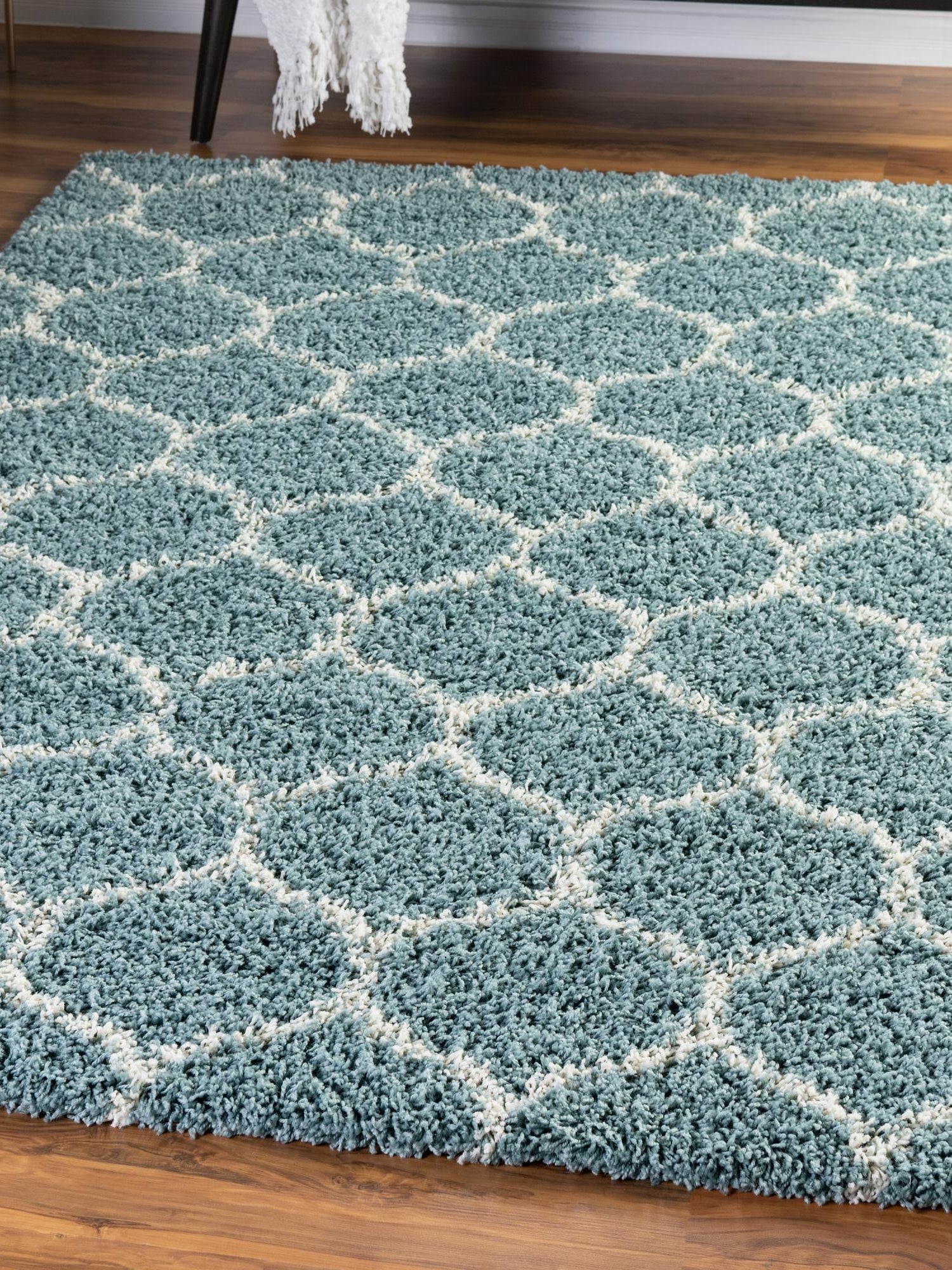 Light Blue 10' x 13' Trellis Shag Rectangle Area Rug Thick Soft Touch Fluffy & Plush Shaggy Pile Geometric Modern Unique Carpet for Home Interior Design for Sale at Rug Engine