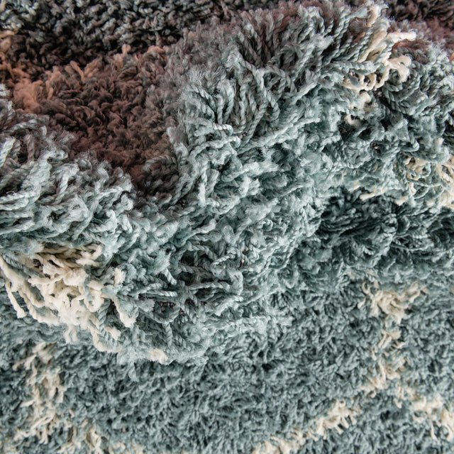 Light Blue 3' 3 x 3' 3 Trellis Shag Round Area Rug Thick Soft Touch Fluffy & Plush Shaggy Pile