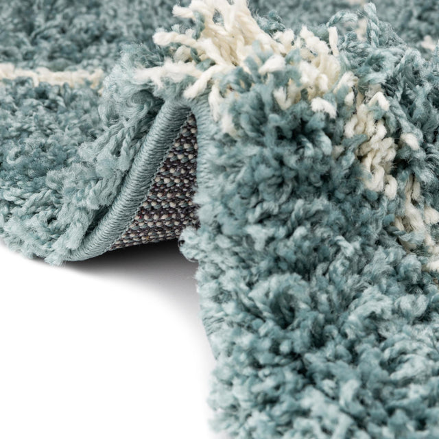 Light Blue 6' x 6' Trellis Shag Round Area Rug Thick Soft Touch Fluffy & Plush Shaggy Pile