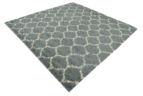 Light Blue 7' 10 x 7' 10 Trellis Shag Square Area Rug Thick Soft Touch Fluffy & Plush Shaggy Pile Geometric Modern Unique Carpet for Home Interior Design for Sale at Rug Engine