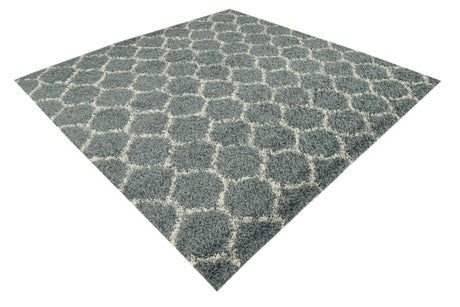 Light Blue 7' 10 x 7' 10 Trellis Shag Square Area Rug Thick Soft Touch Fluffy & Plush Shaggy Pile Geometric Modern Unique Carpet for Home Interior Design for Sale at Rug Engine