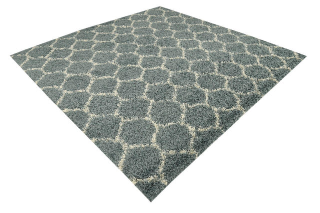 Light Blue 7' 10 x 7' 10 Trellis Shag Square Area Rug Thick Soft Touch Fluffy & Plush Shaggy Pile