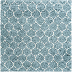 Light Blue 7' 10 x 7' 10 Trellis Shag Square Area Rug Thick Soft Touch Fluffy & Plush Shaggy Pile