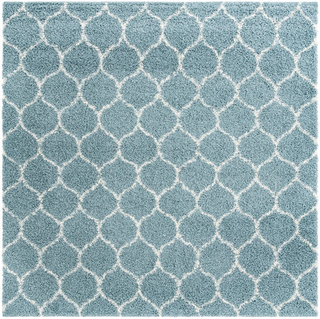 Light Blue 7' 10 x 7' 10 Trellis Shag Square Area Rug Thick Soft Touch Fluffy & Plush Shaggy Pile Geometric Modern Unique Carpet for Home Interior Design for Sale at Rug Engine