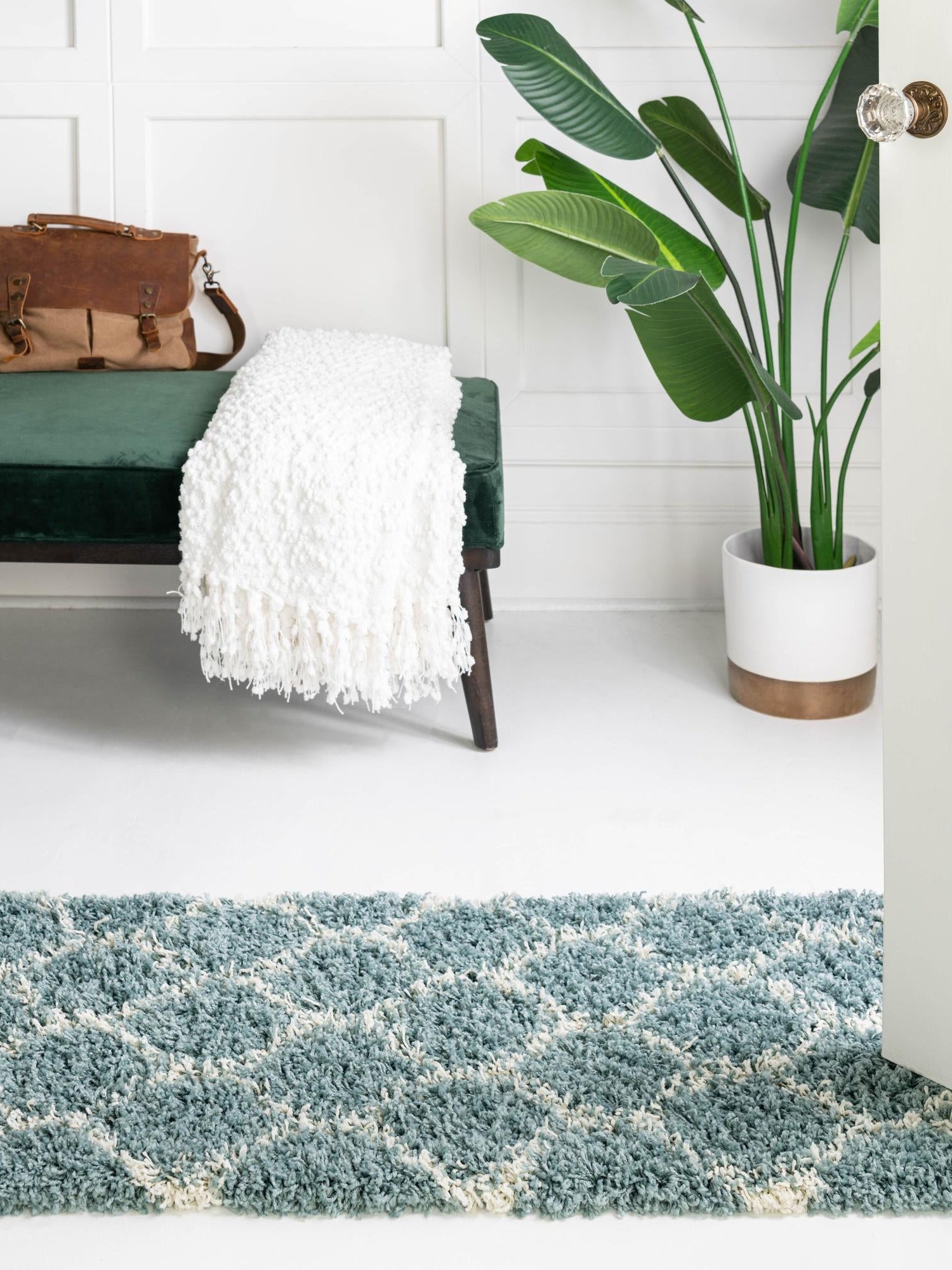 Light Blue 2' 7 x 10' Trellis Shag Runner Area Rug Thick Soft Touch Fluffy & Plush Shaggy Pile Geometric Modern Unique Carpet for Home Interior Design for Sale at Rug Engine
