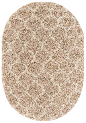 Light Brown 4' x 6' Trellis Shag Oval Area Rug Thick Soft Touch Fluffy & Plush Shaggy Pile
