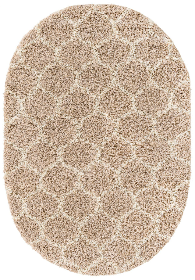 Light Brown 4' x 6' Trellis Shag Oval Area Rug Thick Soft Touch Fluffy & Plush Shaggy Pile