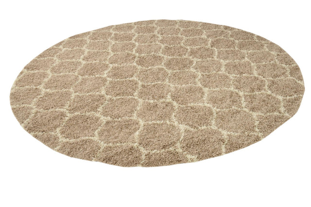 Light Brown 10' x 10' Trellis Shag Round Area Rug Thick Soft Touch Fluffy & Plush Shaggy Pile