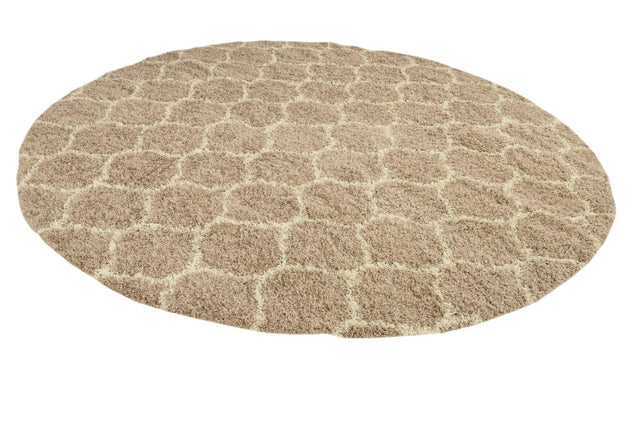 Light Brown 10' x 10' Trellis Shag Round Area Rug Thick Soft Touch Fluffy & Plush Shaggy Pile