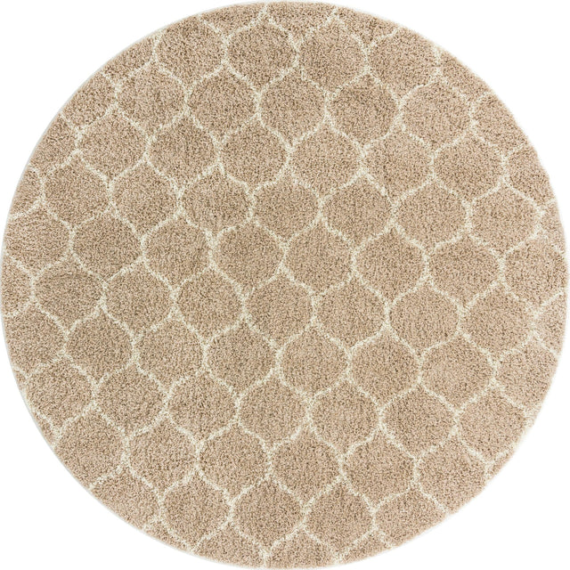 Light Brown 10' x 10' Trellis Shag Round Area Rug Thick Soft Touch Fluffy & Plush Shaggy Pile