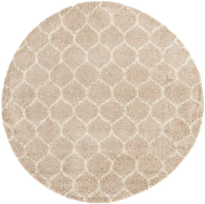 Light Brown 7' 10 x 7' 10 Trellis Shag Round Area Rug Thick Soft Touch Fluffy & Plush Shaggy Pile