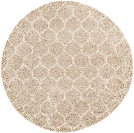 Light Brown 7' 10 x 7' 10 Trellis Shag Round Area Rug Thick Soft Touch Fluffy & Plush Shaggy Pile Geometric Modern Unique Carpet for Home Interior Design for Sale at Rug Engine