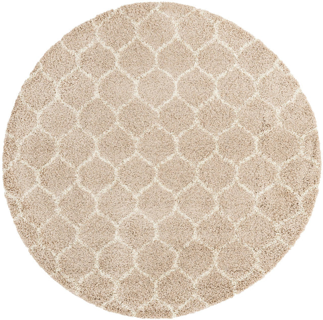 Light Brown 7' 10 x 7' 10 Trellis Shag Round Area Rug Thick Soft Touch Fluffy & Plush Shaggy Pile