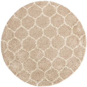 Light Brown 6' x 6' Trellis Shag Round Area Rug Thick Soft Touch Fluffy & Plush Shaggy Pile