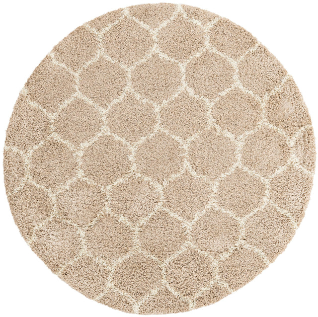Light Brown 6' x 6' Trellis Shag Round Area Rug Thick Soft Touch Fluffy & Plush Shaggy Pile