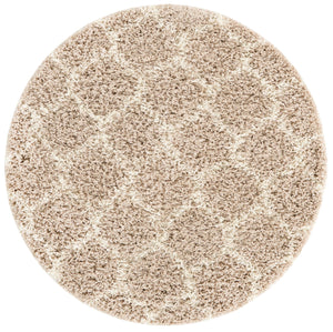 Light Brown 3' 3 x 3' 3 Trellis Shag Round Area Rug Thick Soft Touch Fluffy & Plush Shaggy Pile
