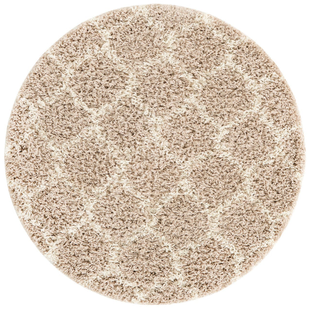 Light Brown 3' 3 x 3' 3 Trellis Shag Round Area Rug Thick Soft Touch Fluffy & Plush Shaggy Pile